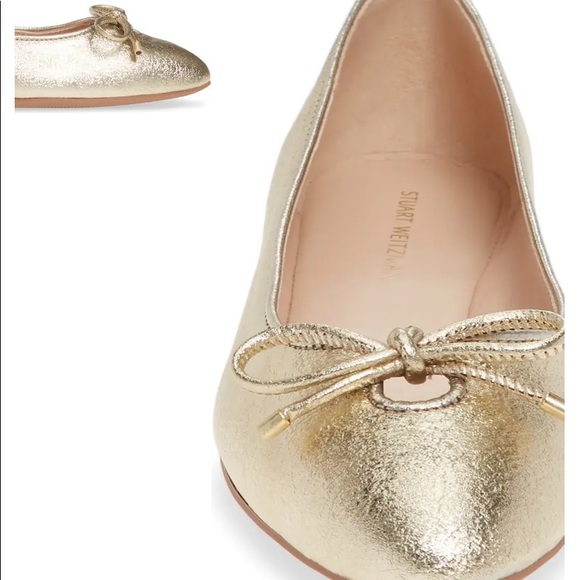 Stuart Weitzman Gabbey Bow  gold flats - Picture 2 of 6